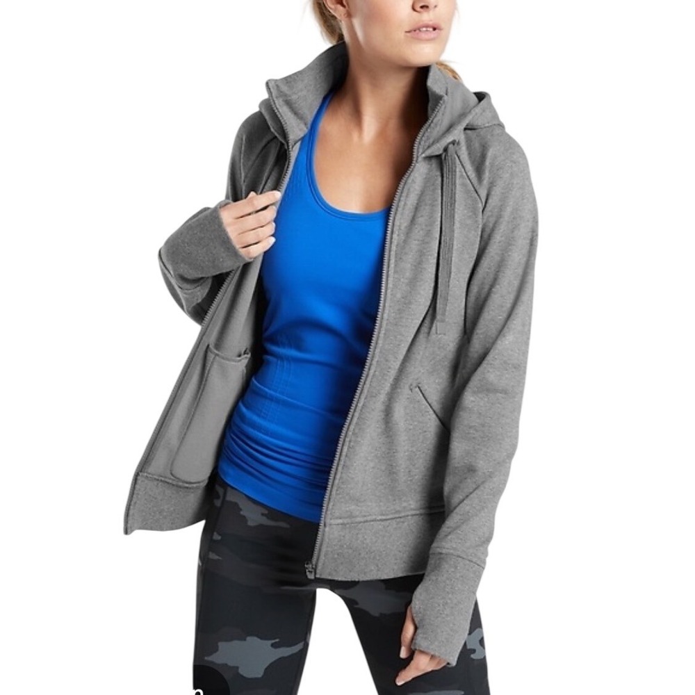 Athleta Triumph Hoodie Women XS Grey Excellent Full Zip Thumbhole Activewear